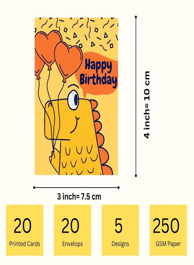 BenignCraft Happy Birthday cards for kids. 3 x 4 Inch 5 Unique Designs (4 Each) set of 20 cards with Envelopes. Folded Blank Greeting Cards for a birthday gift. - Image 3